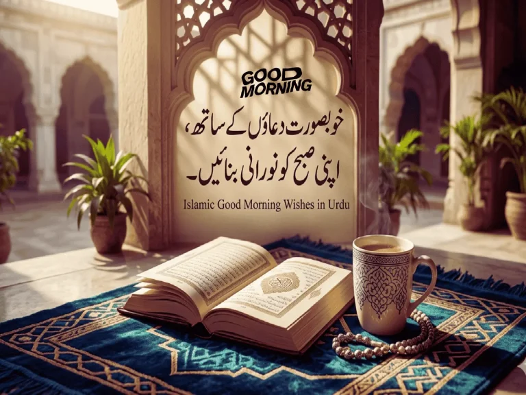 Islamic good morning messages in Urdu with Quran and peaceful morning dua image